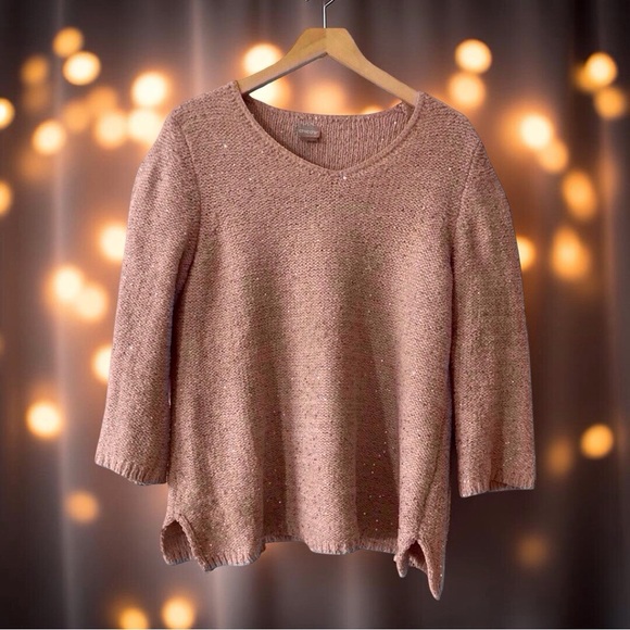 CHICO’S Sequined Knit Sweater | Holiday-Ready Cozy Glam size large sparkle - Picture 2 of 10